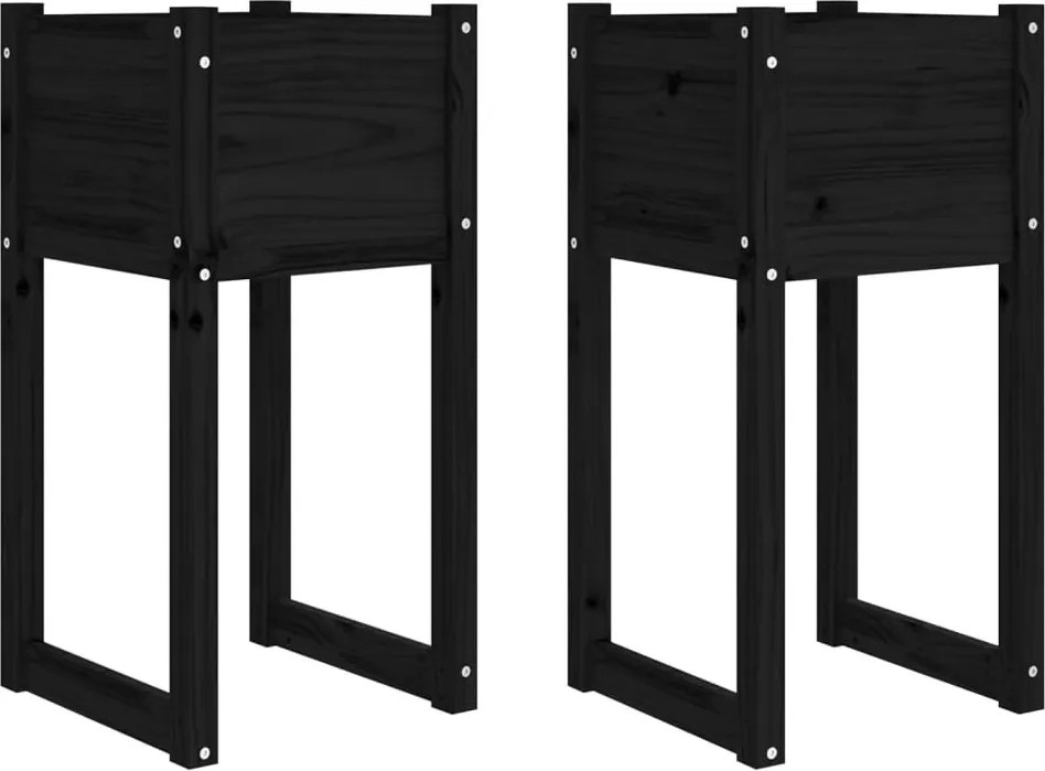 vidaXL Jardiniere, 2 buc., Negru, 40x40x52,5 cm, lemn masiv de pin