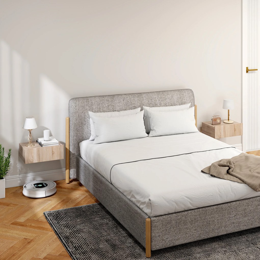 HOMCOM Set de 2 Noptiere Suspendate cu Sertar, Pereche de Noptiere Moderne din Lemn, Mese Laterale pentru Canapea, Living și Dormitor, 40x30x15 cm, Stejar | Aosom Romania