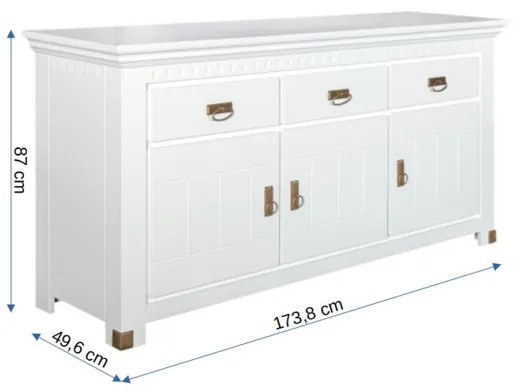 Bufet Saint Tropez, 3 Usi si 3 Sertare, Alb, 173.8 Cm