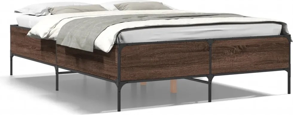 vidaXL Cadru de pat, stejar maro, 140x190 cm, lemn prelucrat și metal