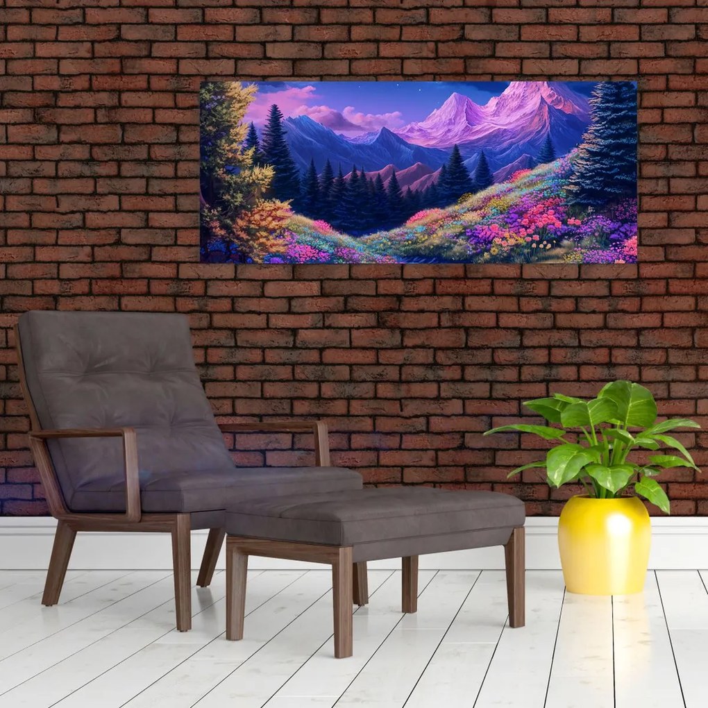 Tablou - Peisaj violet la lună plină (120x50 cm)