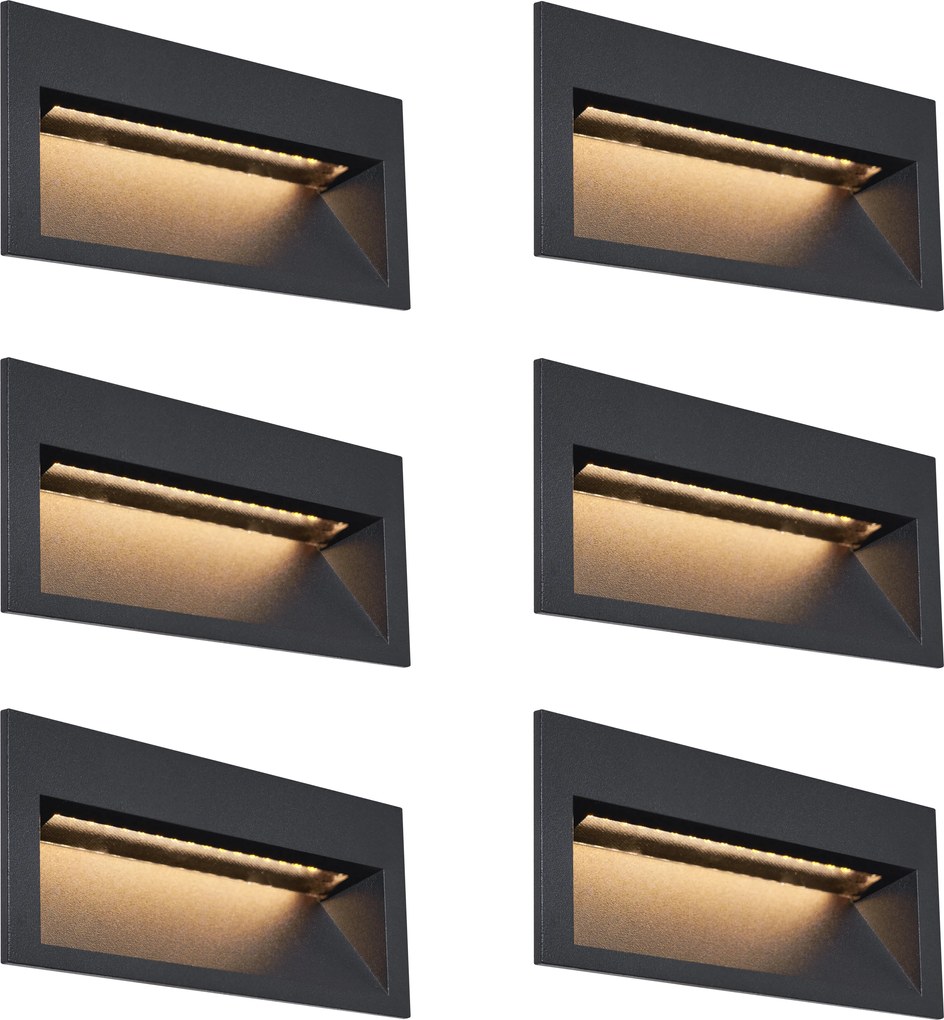 Set de 6 Aplice Moderne Îngropate Negre 16cm Incl. LED IP65 - Mert