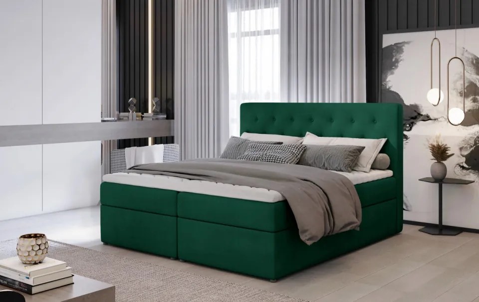 Pat tapitat de tip boxspring, 140x200 cm Loree 161, Eltap (Culoare: Verde inchis / Monolith 37)