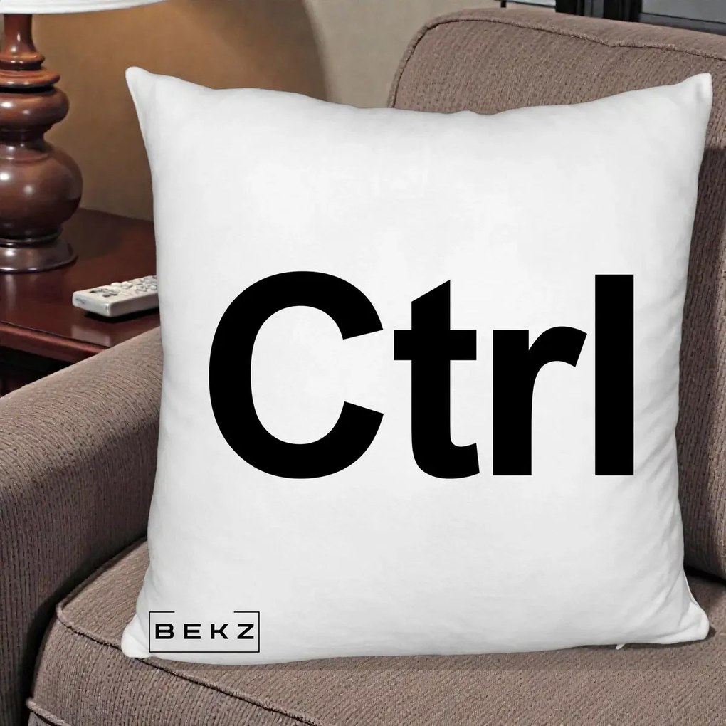 Perna Personalizata Tasta Ctrl Tipografie Bold, 40x40 cm, Alb Pufos, Husa Detasabila, Perna Inclusa, BEKZ®