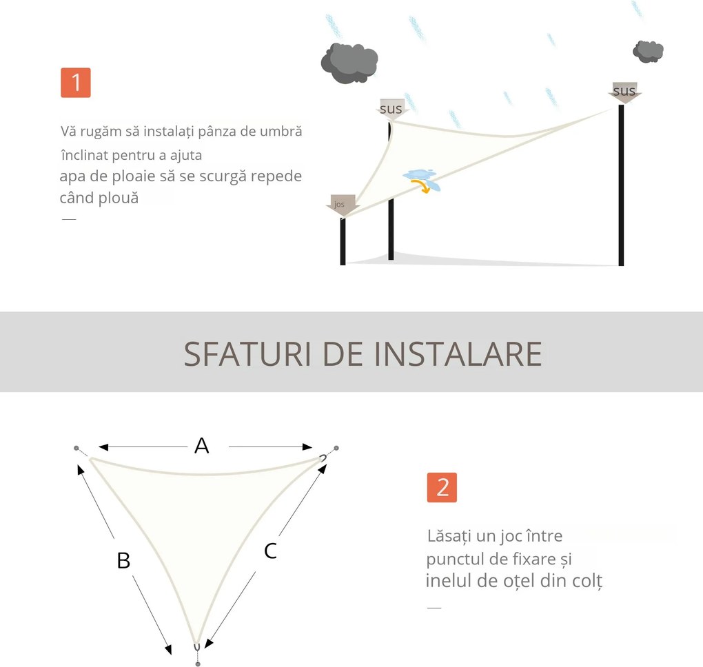 Outsunny Cort Parasolar Triunghiular, Protecție UV, Perfect pentru Spații Exterioare, Crem, 6x6x6m | Aosom Romania