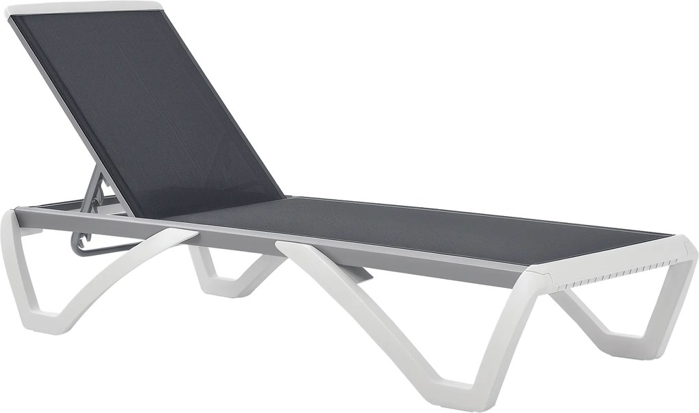 Outsunny Sezlong de Grădină cu Spătar Reglabil pe 5 Niveluri și Roți, Aluminiu și Textilena, Gri și Alb, 195x67.5x33 cm | Aosom Romania