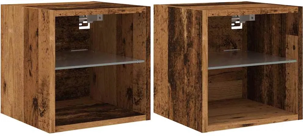 vidaXL Comode TV perete cu lumini LED 2 buc. lemn vechi 30x28,5x30 cm