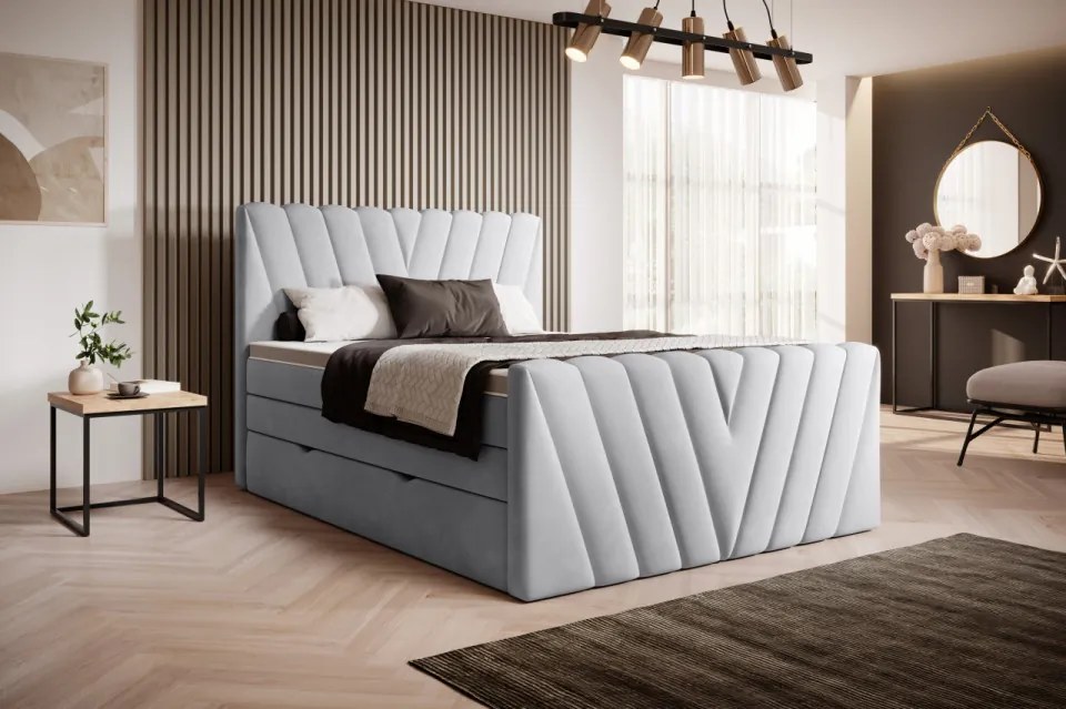 Pat tapitat, boxspring, cu spatiu pentru depozitare, 180x200 cm, Candice 1, Eltap (Culoare: Gri - Poco 4)