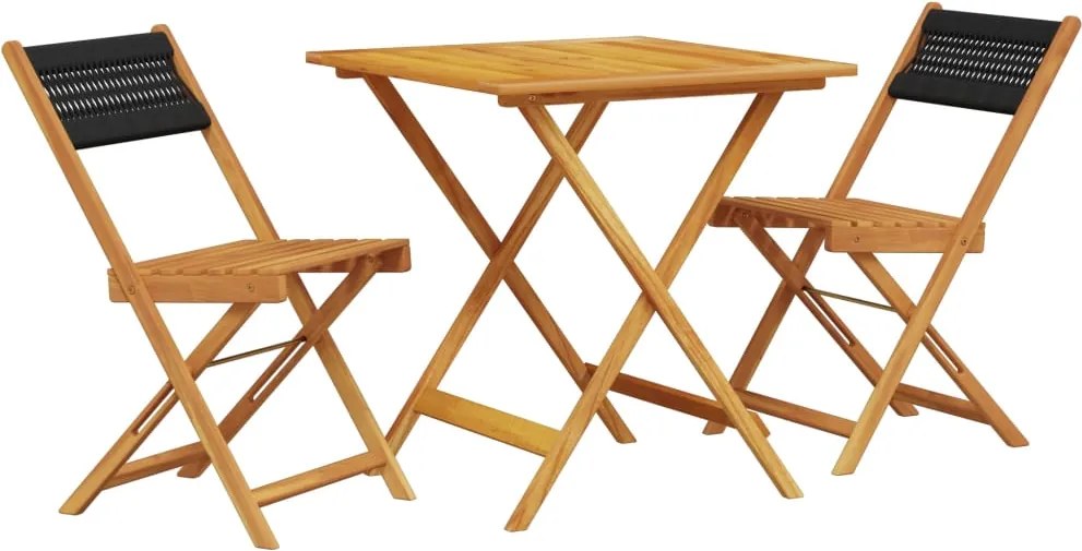 vidaXL Set mobilier bistro, 3 piese, negru, polipropilenă lemn masiv