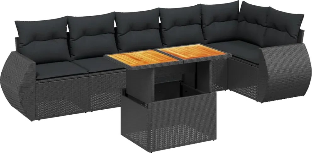 vidaXL Set canapele de grădină cu perne, 7 piese, negru, poliratan