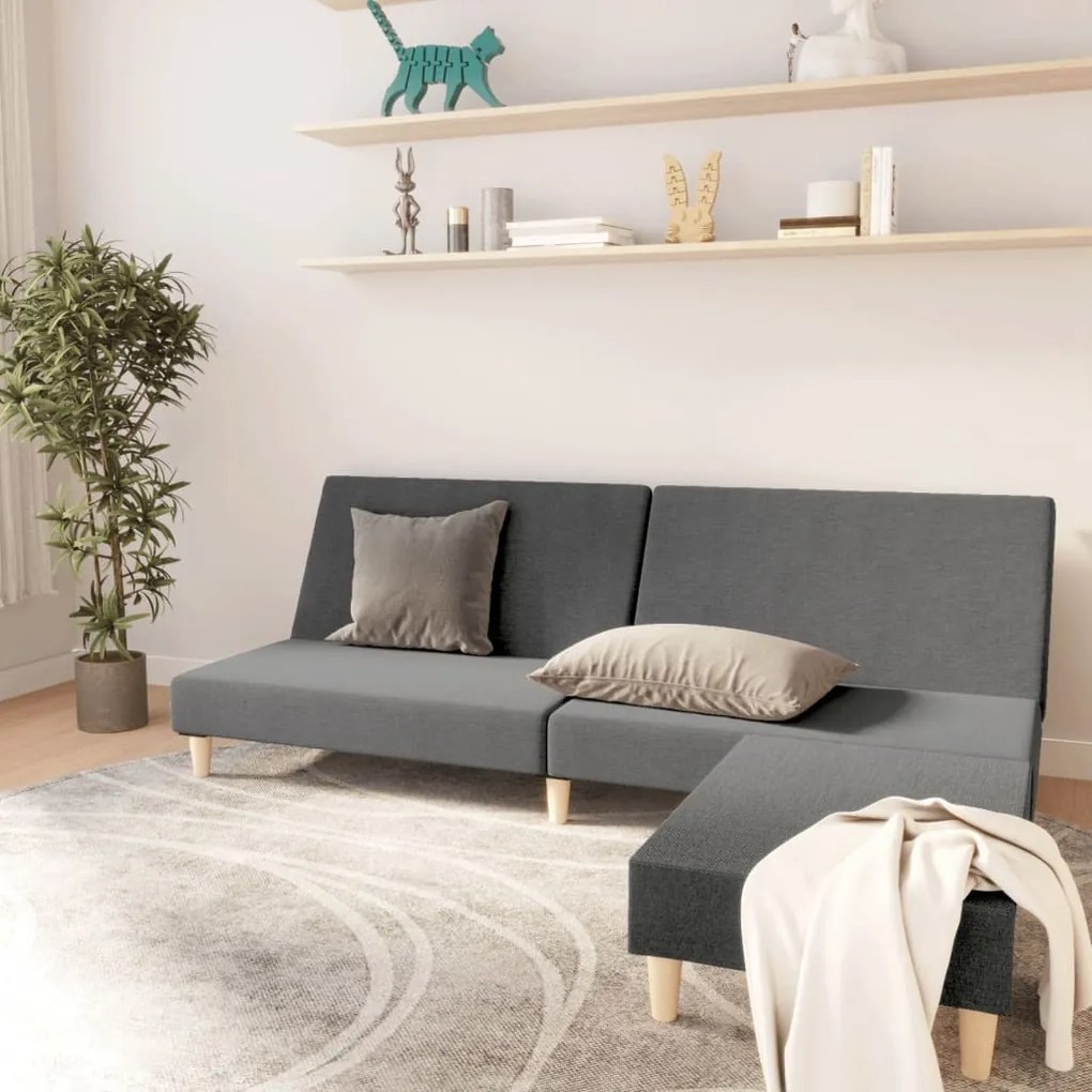 3080465 vidaXL Canapea extensibilă cu taburet, 2 locuri, gri deschis, textil