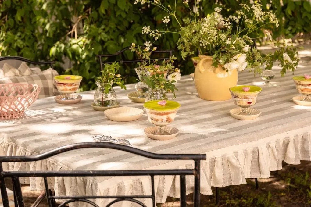 Față de masă din bumbac organic 150x250 cm bej, „Ida Stripe"