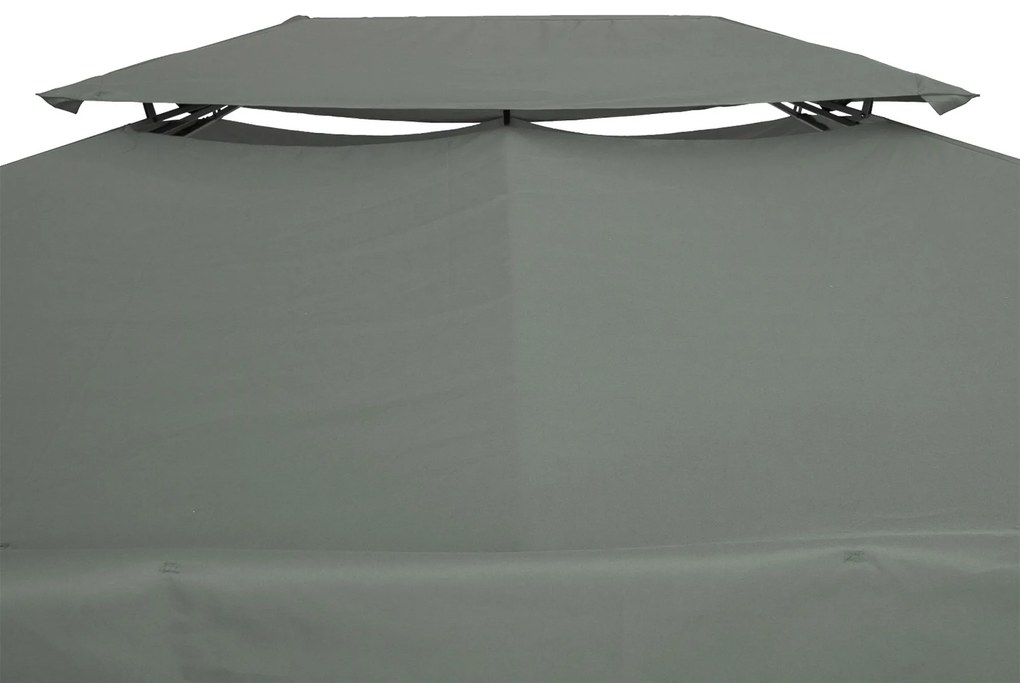 Outsunny Prelata pentru Foisor 4x3 m cu 2 Niveluri, Acoperis pentru Foisor din Poliester Anti UV cu Chingi din Velcro si 10 Orificii de Drenaj, Gri