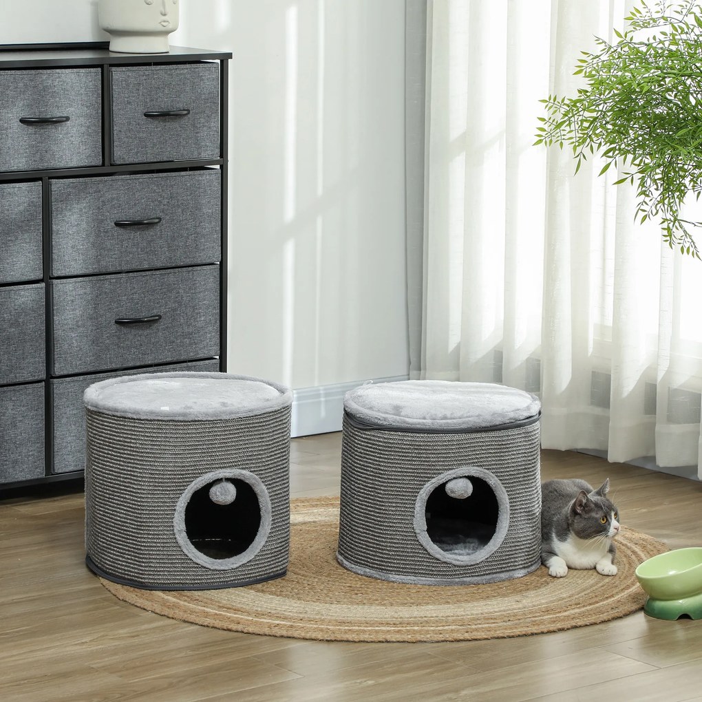 PawHut Tour pentru pisici modular tonou zgâriat pisici cu fermoar separabil 3 nivele două mingi Ø 42 x 69H cm gri | Aosom Romania