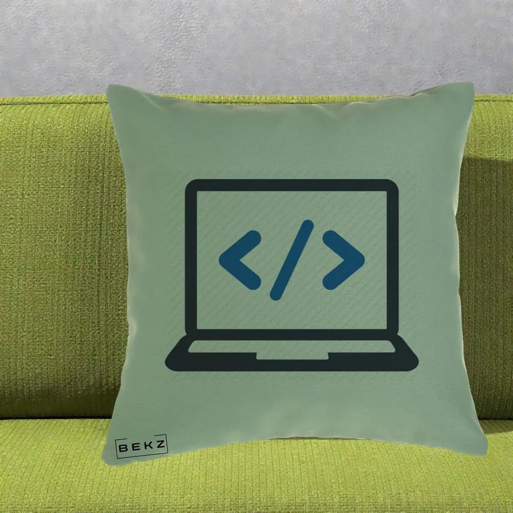 Perna Personalizata Laptop Cod HTML, 40x40 cm, Verde, Husa Detasabila, Perna Inclusa, BEKZ®