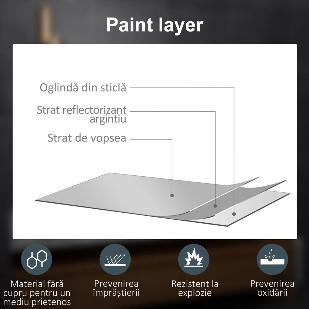 kleankin Oglindă de Baie cu Lumină LED, 3 Culori, Întrerupătoare Touch și Luminozitate Reglabilă, 70x50x3 cm, Transparent | Aosom Romania