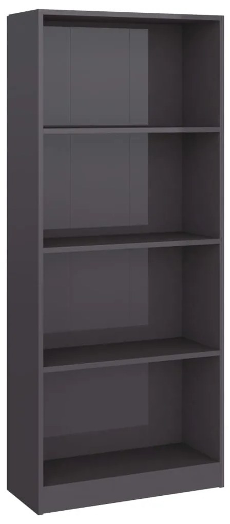 800881 vidaXL Bibliotecă cu 4 rafturi, gri extralucios, 60x24x142 cm, PAL