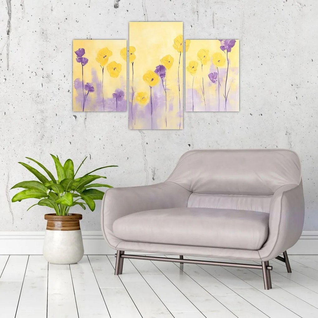 Tablou - Flori mov și galbene (90x60 cm)