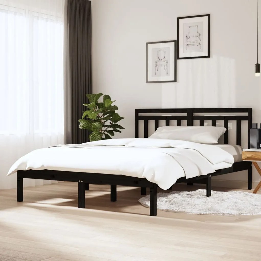 3100598 vidaXL Cadru pat 5FT King Size, negru, 150x200 cm, lemn masiv