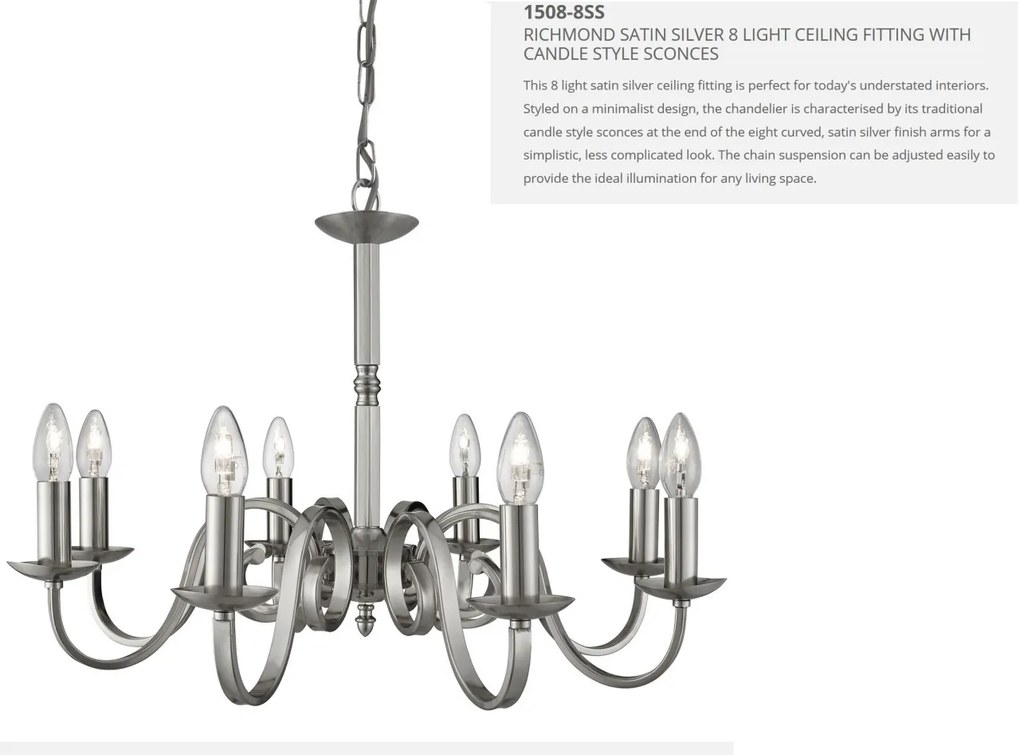 Lustra clasica suspendata design traditional Richmond 8L argintiu 1508-8SS SRT