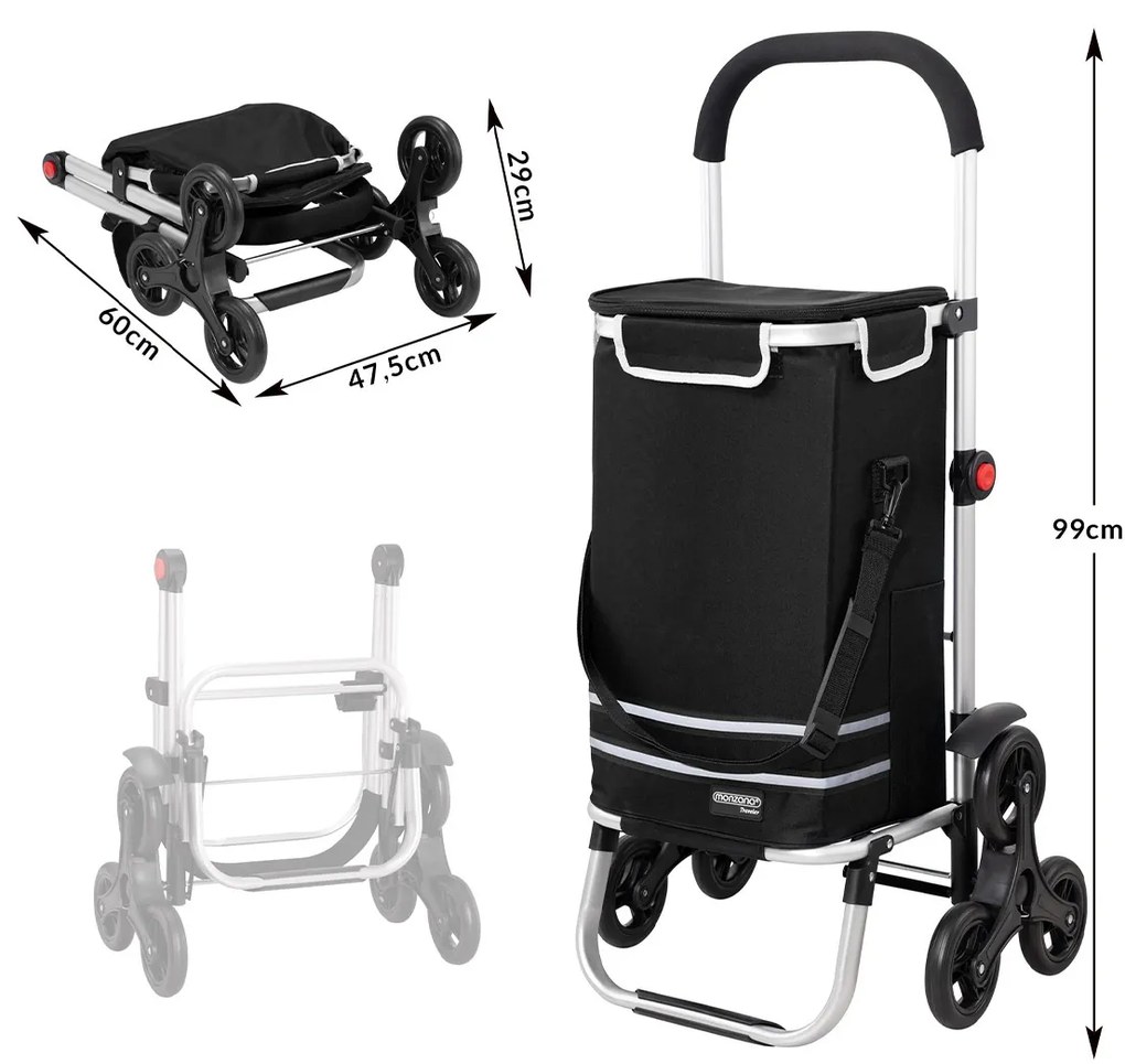 Carucior cumparaturi  Stairs Climber pliabil husa detasabila 3 roti  Metal/Poliester Negru