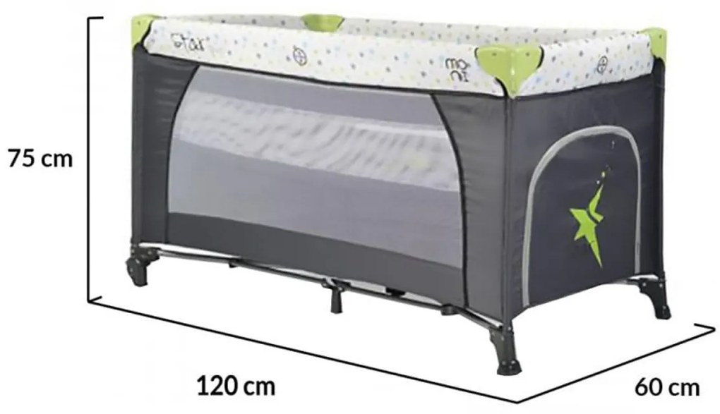 Patut pliant transformabil in tarc copii NOVOKIDS™ Little Star NEST, 60X120 cm, 2 Niveluri, Pliabil, Cu geanta transport inclusa, Fermoar acces