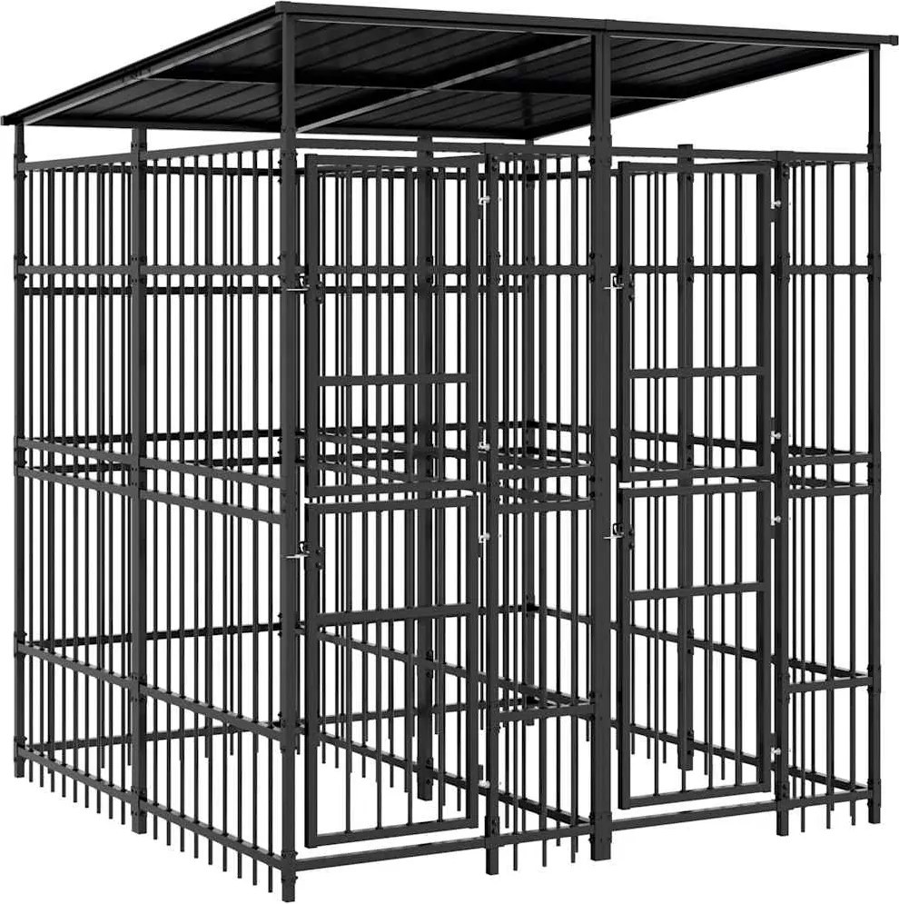 vidaXL Padoc pentru câini de exterior cu acoperiș, 3,69 m², oțel