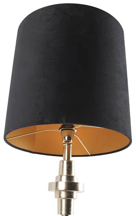 Lampă de masă Art Deco aurie cu abajur din catifea neagră 40 cm - Diverso