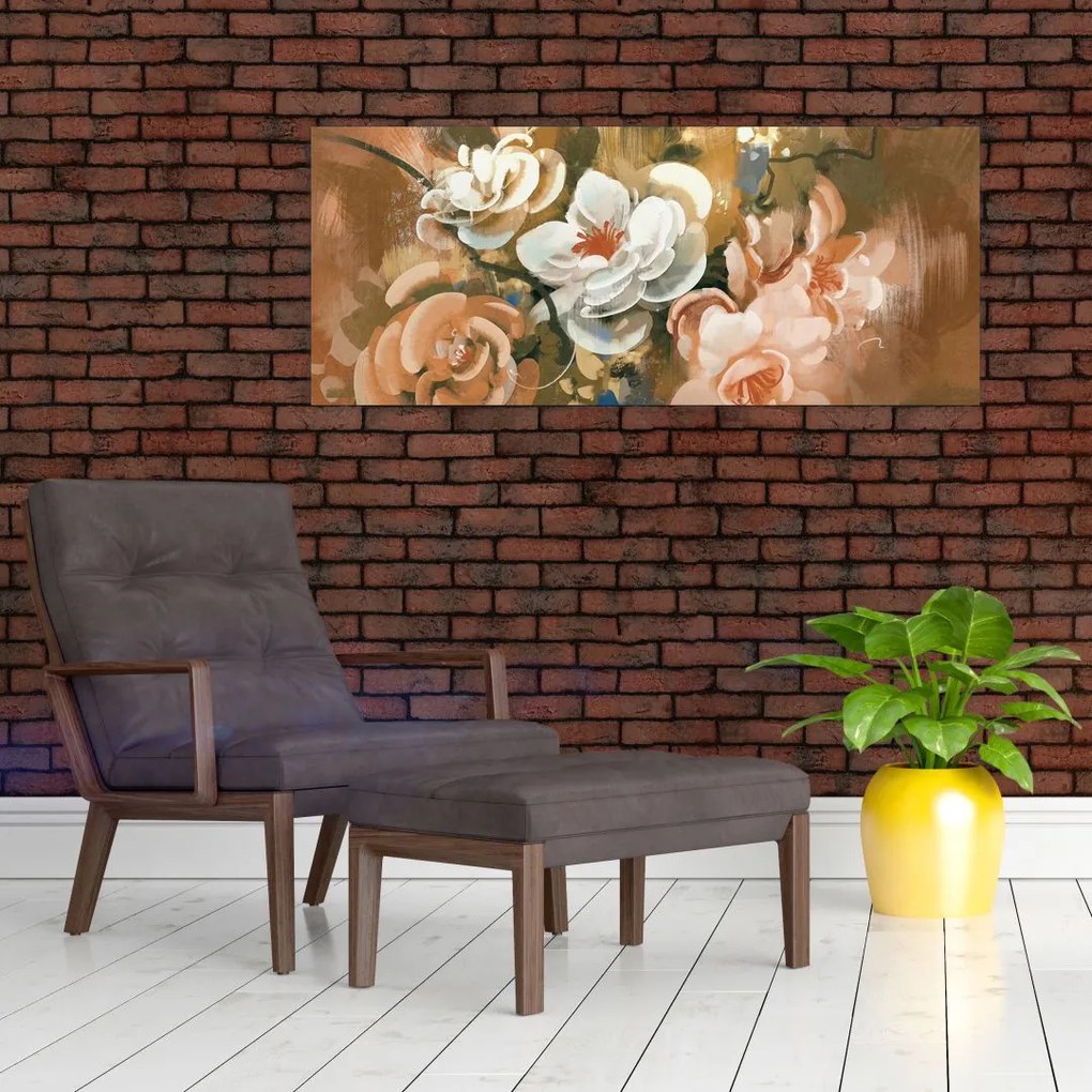 Tablou -Buchet de flori pictat (120x50 cm)