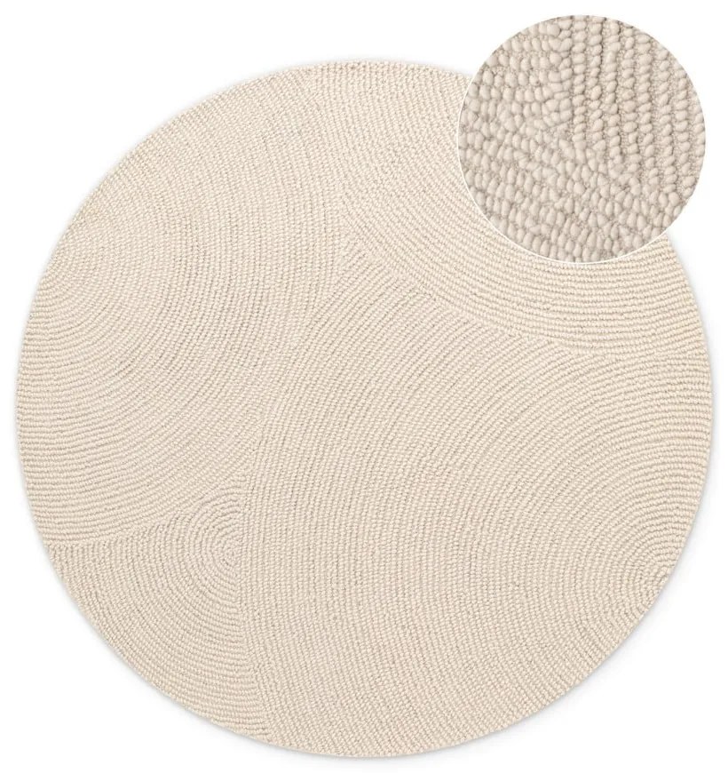 Covor în culoare naturală deschisă, țesut manual, rotund, din lână ø 120 cm Eleni Natural White – Hanse Home