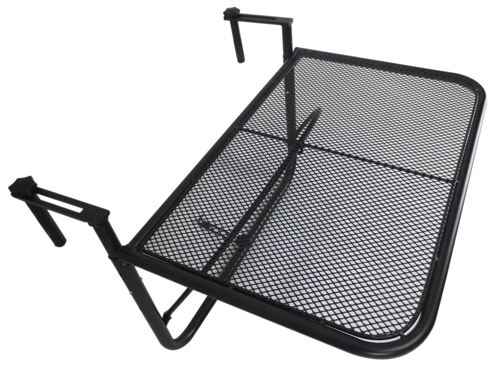 Outsunny Măsuță Suspendabilă pentru Balcon cu Brațe și Raft Reglabile, Design Compact, 60x56.5x45cm, Negru | Aosom Romania