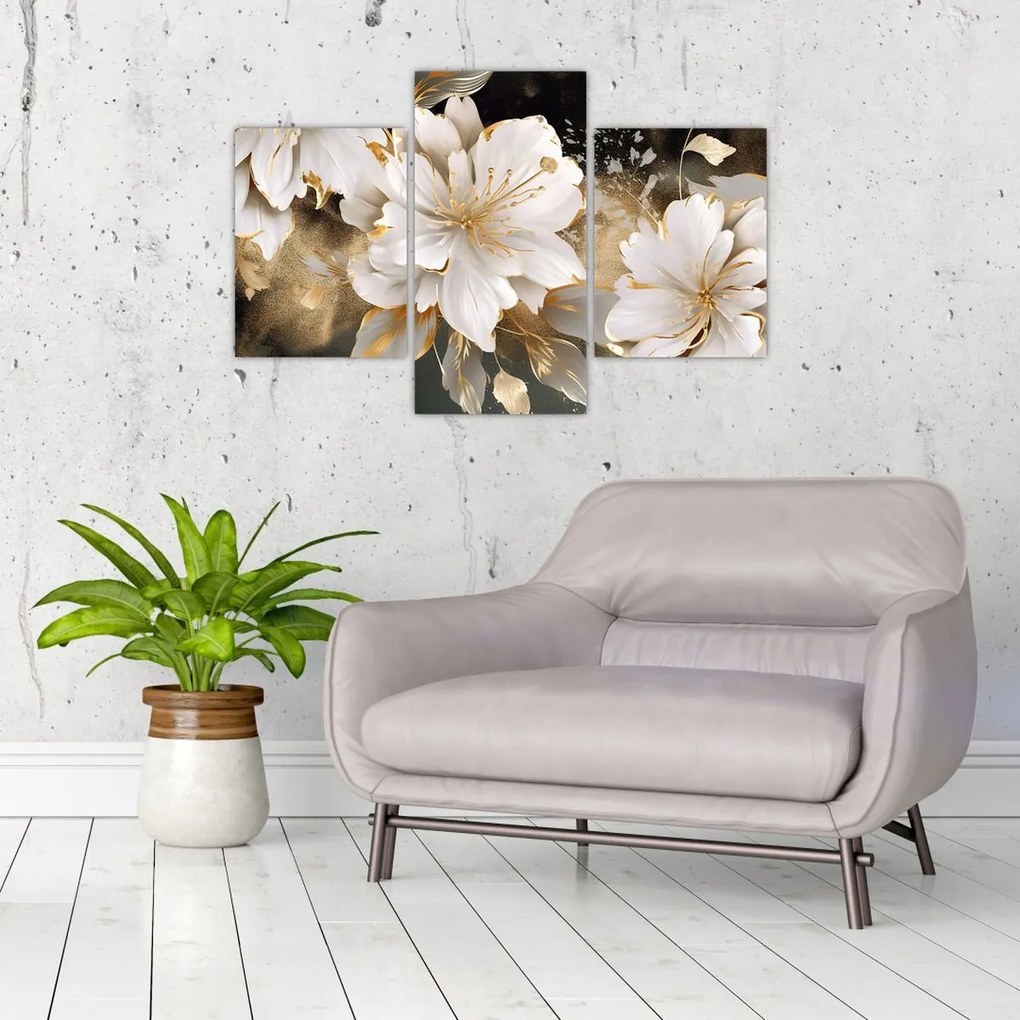 Tablou - Flori în aur (90x60 cm)