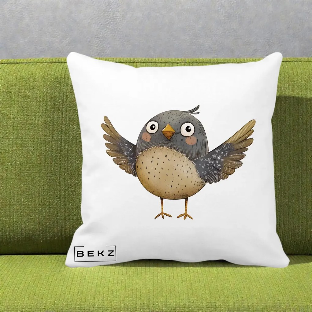 Perna Decorativa Pasare cu Aripi Intinse, 40x40 cm, Alba Mata, Husa Detasabila, Perna Inclusa, BEKZ®