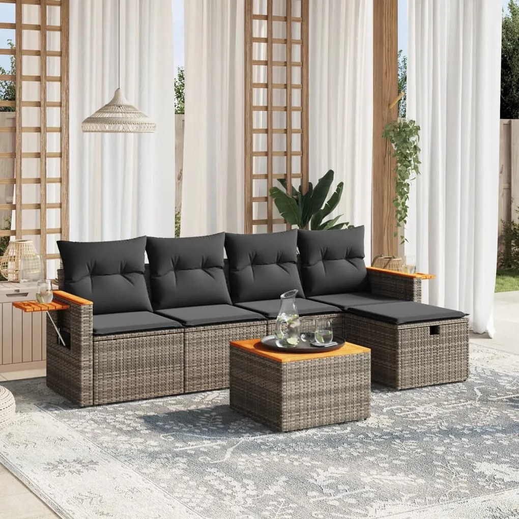 vidaXL Set mobilier grădină cu perne, 6 piese, gri, poliratan
