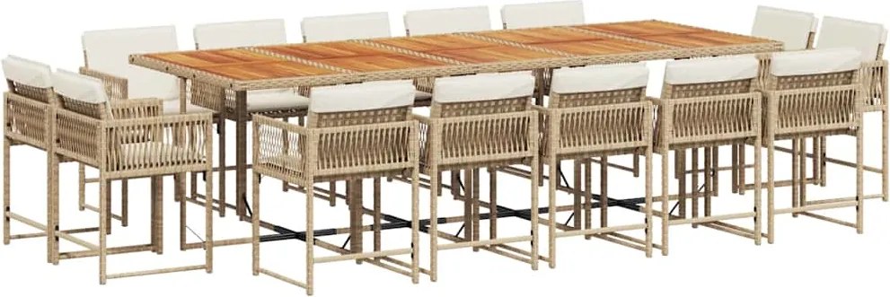 vidaXL Set mobilier de grădină cu perne, 15 piese, bej, poliratan