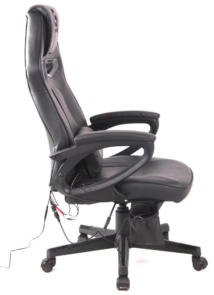 Scaun gaming cu masaj, pernă lombară, tetieră integrată, piele ecologică, SIG 781G5M7, Negru