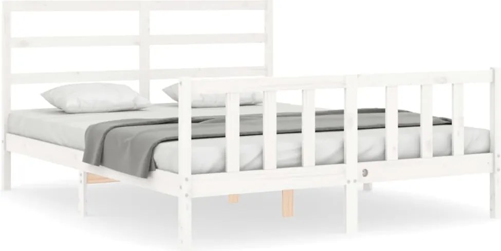 vidaXL Cadru de pat fără saltea, alb, 160x200 cm, lemn masiv pin