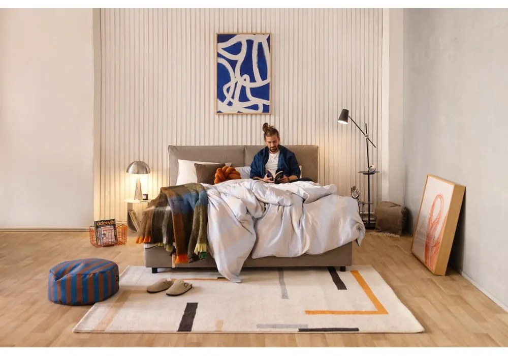 Pat matrimonial taupe tapițat cu spațiu de depozitare cu somieră 160x200 cm Myra Pillow – Bonami Selection