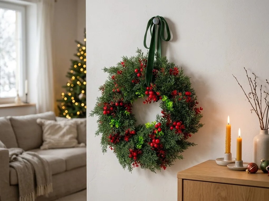 Coronita de Advent pentru usa RED BERRIES Ø 35 cm, verde/rosu