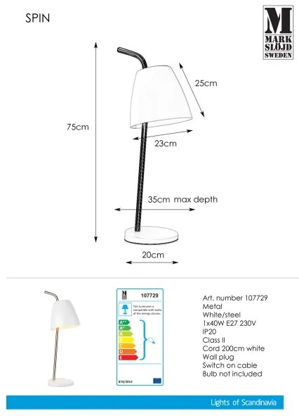 Markslöjd 107729 - Lampă de masă SPIN 1xE27/40W/230V