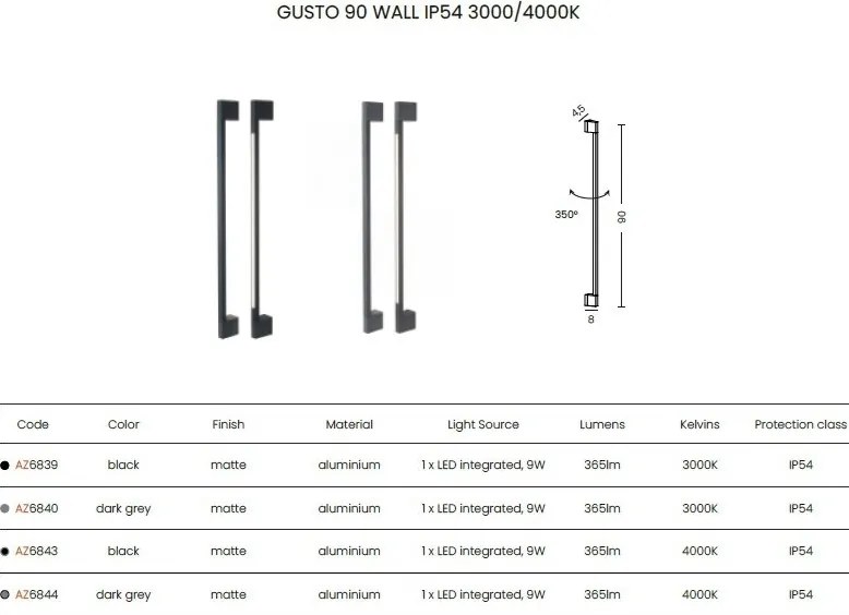 Aplica LED iluminat exterior ambiental IP54 GUSTO 90 4000K gri