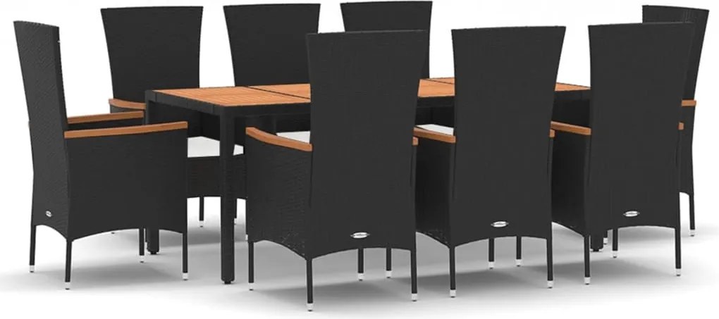 vidaXL Set mobilier de grădină cu perne, 9 piese, negru, poliratan