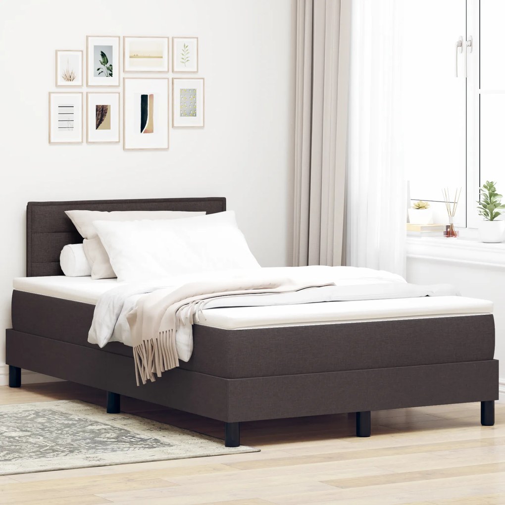 vidaXL Pat cu arc și saltea &amp; LED maro închis 120x190 cm din țesătură
