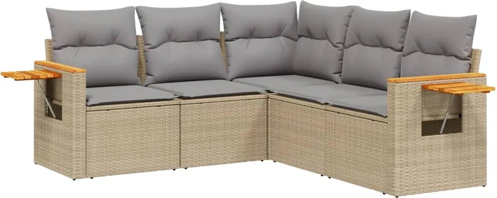 vidaXL Set canapele de grădină cu perne, 5 piese, bej, poliratan