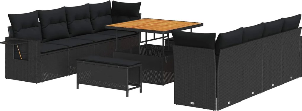 vidaXL Set de canapele pentru grădină cu pernă 11 pcs Negru poliratan
