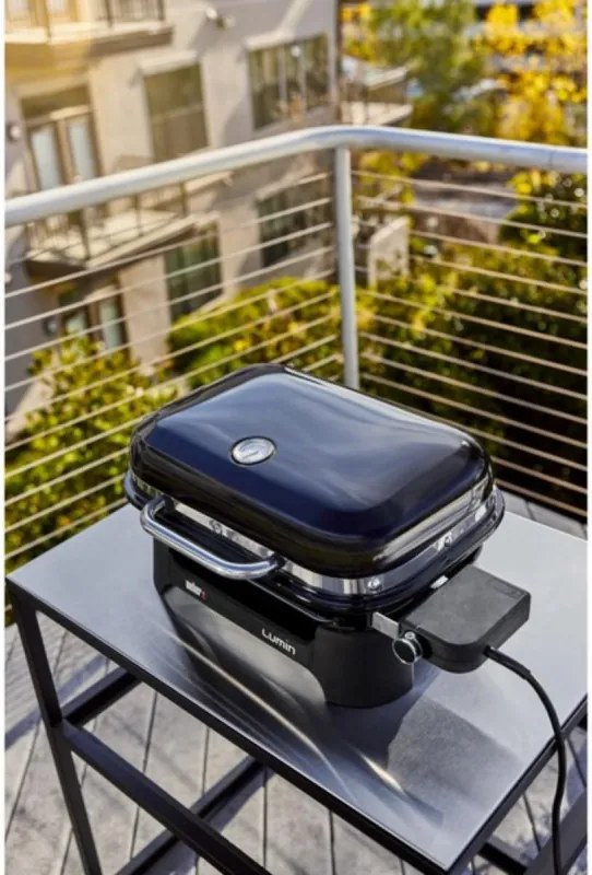 Gratar electric Weber Lumin Compact WB91010979DL, 2200 W, 315 °C MAX, Grill din fonta emailate cu portelan, Negru