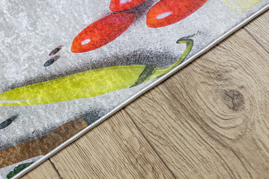 ANDRE 33580 covor lavabil Condimente, legume bucatarie, anti-alunecare - argint / verde