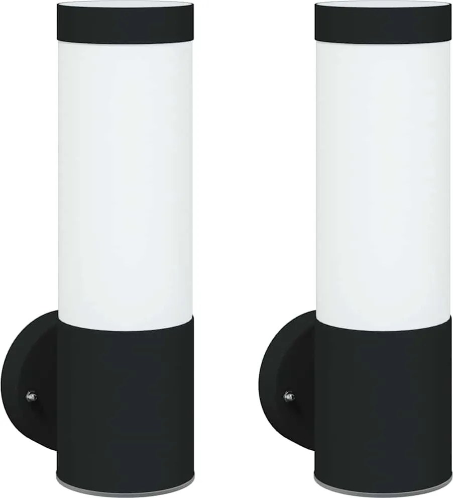 vidaXL Lumină de perete pentru exterior 2 pcs Negru 12 x 8,5 x 27 cm