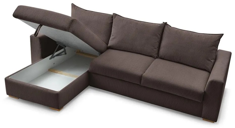 Colțar maro extensibil cu tapițerie din catifea reiată (cu colț variabil) Augustin – Bobochic Paris