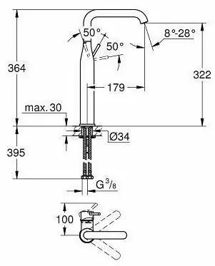 Baterie lavoar inalta Grohe Essence New XL crom lucios